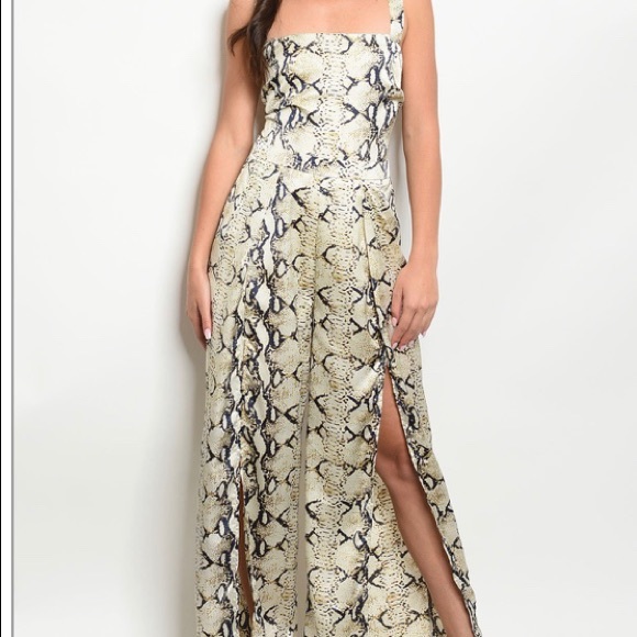 Ivory Snake Animal Print Jumpsuit - Picture 1 of 2